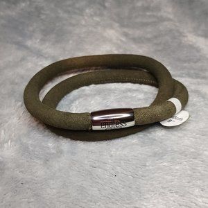Endless Double Moss Green Leather Silver Clasp Bracelet By JLO 8 inch NEW A95